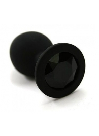Чёрная анальная втулка с чёрным кристаллом - 7,3 см. - Джага-Джага - купить с доставкой в Санкт-Петербурге