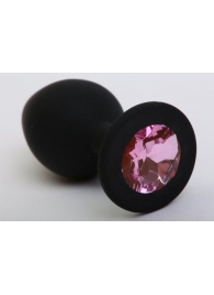 Чёрная анальная втулка с розовым кристаллом - 7,3 см. - Джага-Джага - купить с доставкой в Санкт-Петербурге