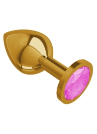 Золотистая средняя пробка с розовым кристаллом - 8,5 см. - Джага-Джага - купить с доставкой в Санкт-Петербурге