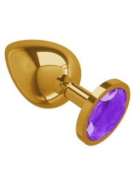 Золотистая большая анальная пробка с фиолетовым кристаллом - 9,5 см. - Джага-Джага - купить с доставкой в Санкт-Петербурге