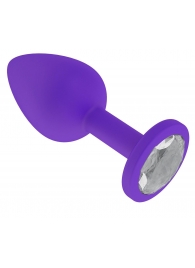 Фиолетовая силиконовая пробка с прозрачным кристаллом - 7,3 см. - Джага-Джага - купить с доставкой в Санкт-Петербурге