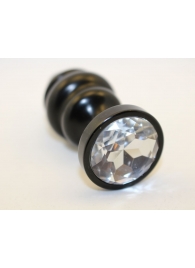Черная фигурная анальная пробка с прозрачным кристаллом - 8,2 см. - 4sexdreaM - купить с доставкой в Санкт-Петербурге