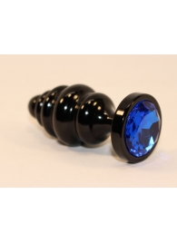 Черная фигурная анальная пробка с синим кристаллом - 8,2 см. - 4sexdreaM - купить с доставкой в Санкт-Петербурге
