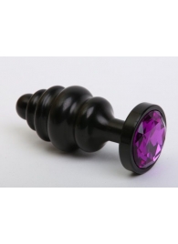 Черная фигурная анальная пробка с фиолетовым кристаллом - 8,2 см. - 4sexdreaM - купить с доставкой в Санкт-Петербурге