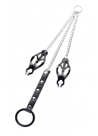 Черно-серебристые зажимы для сосков с кольцом для пениса TOYFA Metal - ToyFa - купить с доставкой в Санкт-Петербурге