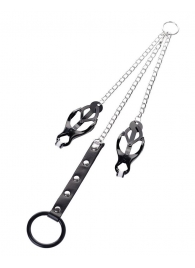 Черно-серебристые зажимы для сосков с кольцом для пениса TOYFA Metal - ToyFa - купить с доставкой в Санкт-Петербурге