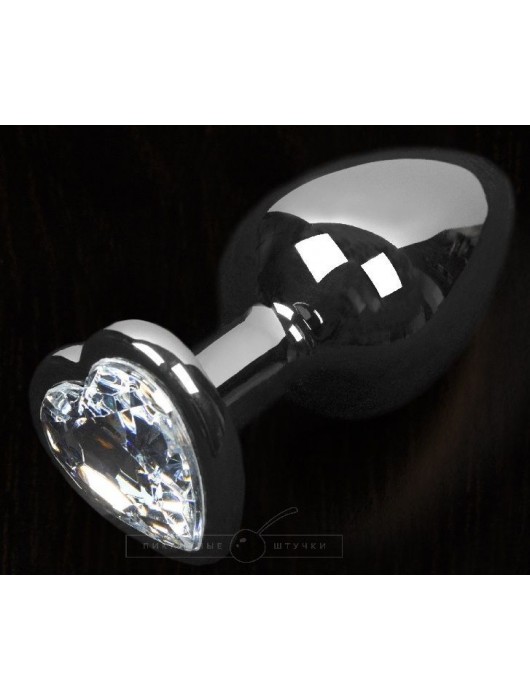 Графитовая анальная пробка с прозрачным кристаллом в виде сердечка - 8,5 см. - Пикантные штучки - купить с доставкой в Санкт-Петербурге