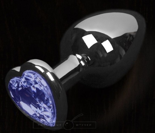 Графитовая анальная пробка с синим кристаллом в виде сердечка - 8,5 см. - Пикантные штучки - купить с доставкой в Санкт-Петербурге