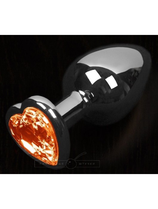 Графитовая анальная пробка с оранжевым кристаллом в виде сердечка - 6 см. - Пикантные штучки - купить с доставкой в Санкт-Петербурге