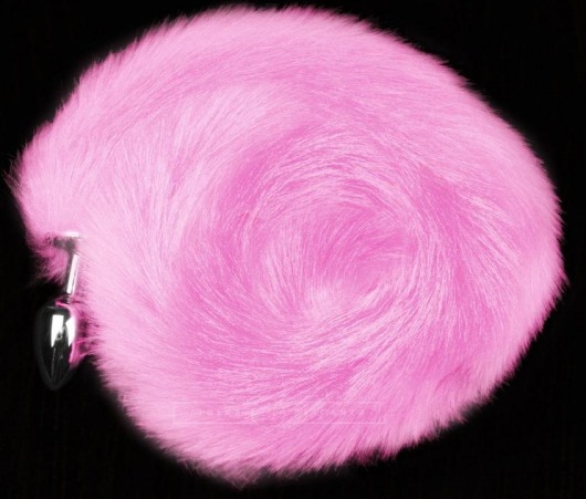 Серебристая анальная пробка с розовым хвостом - Пикантные штучки - купить с доставкой в Санкт-Петербурге