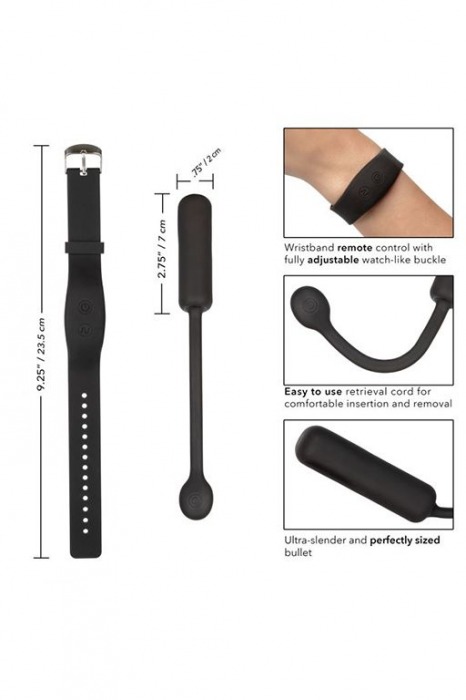 Черное виброяйцо с браслетом-пультом Wristband Remote Petite Bullet - California Exotic Novelties