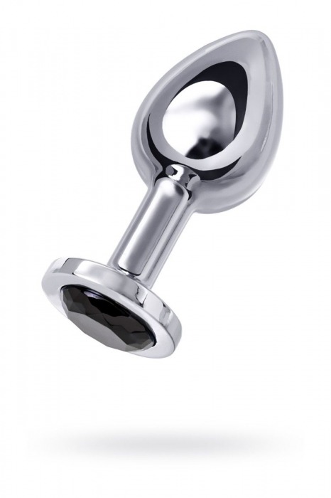 Большая серебристая анальная втулка с чёрным кристаллом - 8,5 см. - ToyFa - купить с доставкой в Санкт-Петербурге