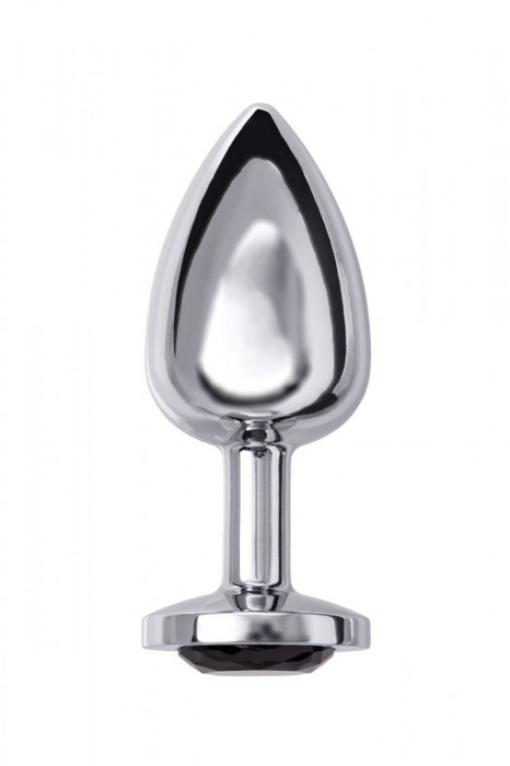 Большая серебристая анальная втулка с чёрным кристаллом - 8,5 см. - ToyFa - купить с доставкой в Санкт-Петербурге