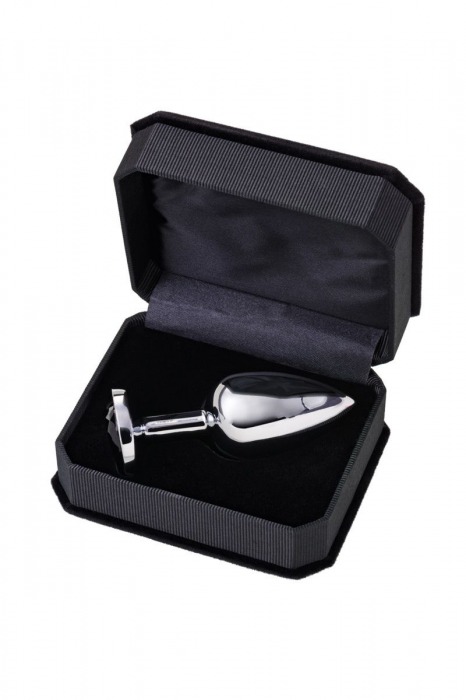 Большая серебристая анальная втулка с чёрным кристаллом - 8,5 см. - ToyFa - купить с доставкой в Санкт-Петербурге