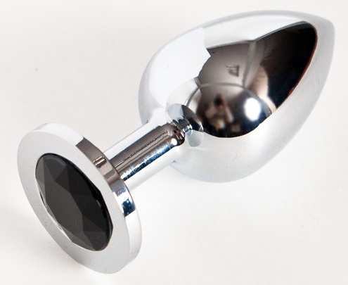 Большая серебристая анальная втулка с чёрным кристаллом - 8,5 см. - ToyFa - купить с доставкой в Санкт-Петербурге