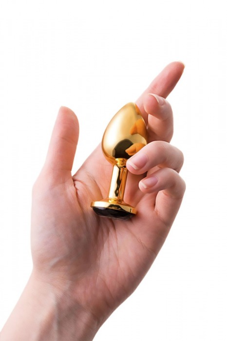 Маленькая золотистая анальная втулка с чёрным кристаллом - 7,2 см. - ToyFa - купить с доставкой в Санкт-Петербурге