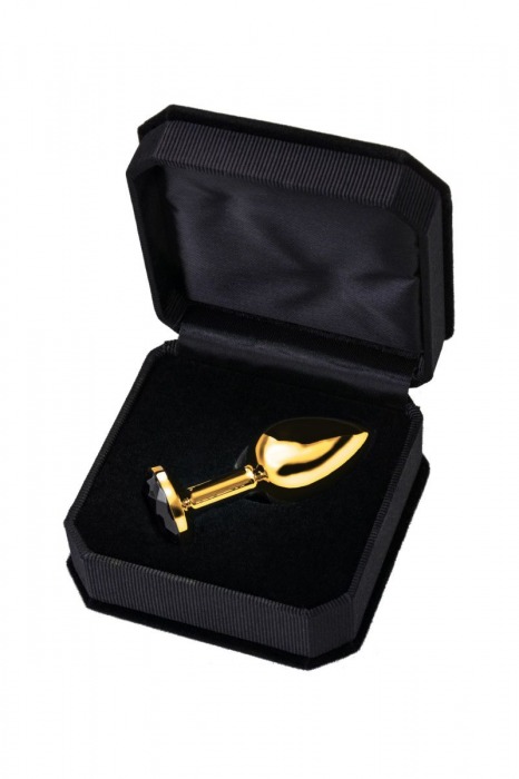 Маленькая золотистая анальная втулка с чёрным кристаллом - 7,2 см. - ToyFa - купить с доставкой в Санкт-Петербурге