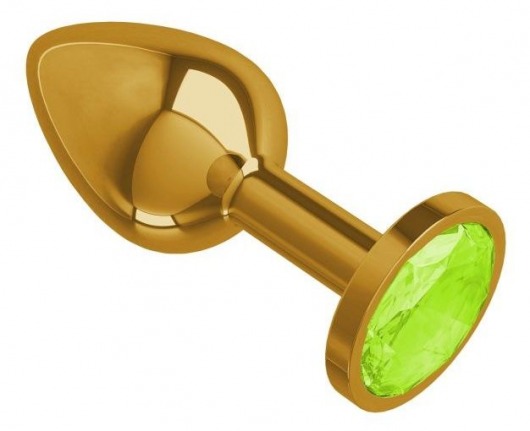 Золотистая конусовидная анальная пробка с салатовым кристаллом - 7 см. - Джага-Джага - купить с доставкой в Санкт-Петербурге