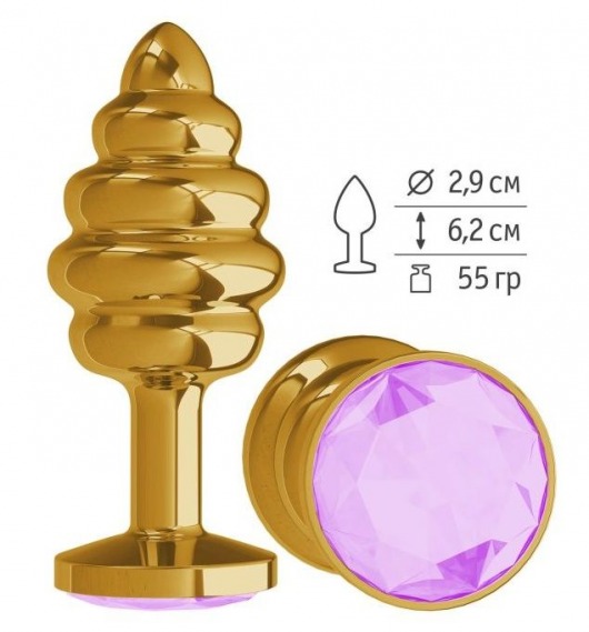 Золотистая спиралевидная анальная пробка с сиреневым кристаллом - 7 см. - Джага-Джага - купить с доставкой в Санкт-Петербурге