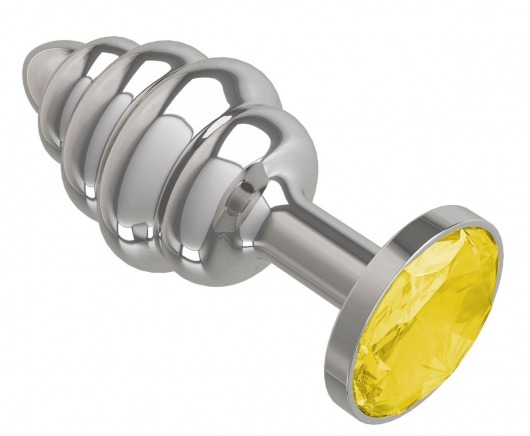 Серебристая спиралевидная анальная пробка с желтым кристаллом - 7 см. - Джага-Джага - купить с доставкой в Санкт-Петербурге
