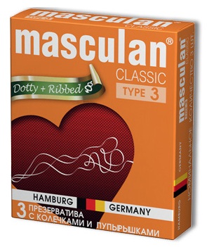 Розовые презервативы Masculan Classic Dotty+Ribbed с колечками и пупырышками - 3 шт. - Masculan - купить с доставкой в Санкт-Петербурге