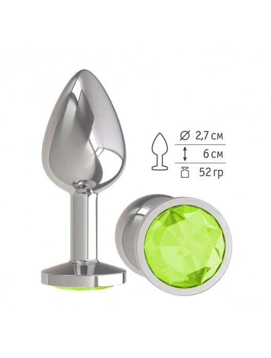 Серебристая конусовидная анальная пробка с салатовым кристаллом - 7 см. - Джага-Джага - купить с доставкой в Санкт-Петербурге
