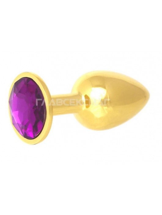 Золотистая анальная пробка с фиолетовым кристаллом - 7 см. - Главсексмаг - купить с доставкой в Санкт-Петербурге