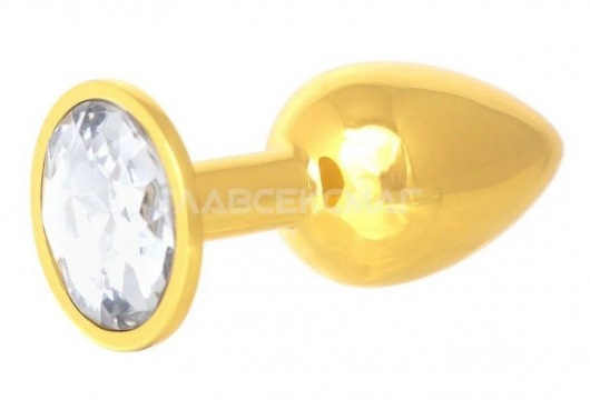 Золотистая анальная пробка с прозрачным кристаллом - 7 см. - Главсексмаг - купить с доставкой в Санкт-Петербурге