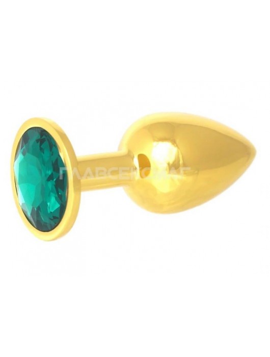 Золотистая анальная пробка с зелёным кристаллом - 7 см. - Главсексмаг - купить с доставкой в Санкт-Петербурге