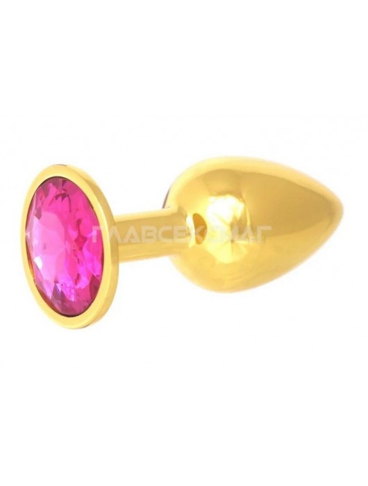 Золотистая анальная пробка с малиновым кристаллом - 7 см. - Главсексмаг - купить с доставкой в Санкт-Петербурге