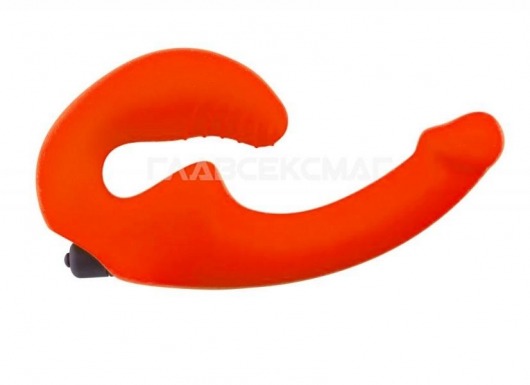 Оранжевый анатомический страпон с вибрацией - Главсексмаг - купить с доставкой в Санкт-Петербурге