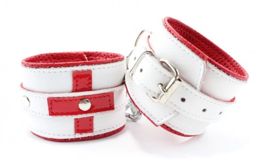 Бело-красные кожаные наручники для медсестры - БДСМ Арсенал - купить с доставкой в Санкт-Петербурге