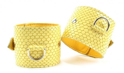 Кожаные наручники  Желтый питон - БДСМ Арсенал - купить с доставкой в Санкт-Петербурге