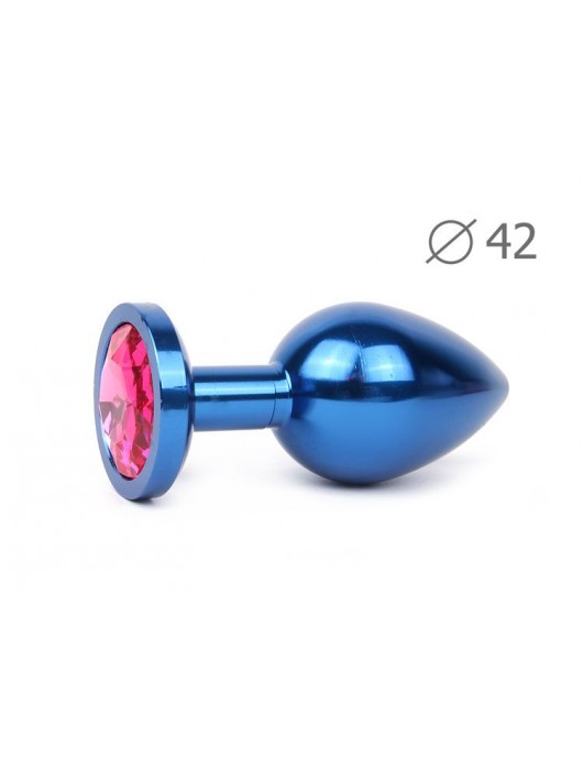 Коническая синяя анальная втулка с малиновым кристаллом - 9,3 см. - Anal Jewelry Plug - купить с доставкой в Санкт-Петербурге