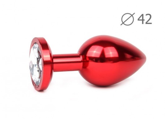 Коническая красная анальная втулка с прозрачным кристаллом - 9,3 см. - Anal Jewelry Plug - купить с доставкой в Санкт-Петербурге