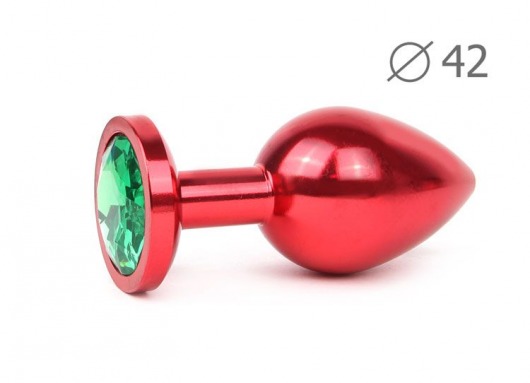 Коническая красная анальная втулка с зеленым кристаллом - 9,3 см. - Anal Jewelry Plug - купить с доставкой в Санкт-Петербурге