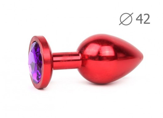 Коническая красная анальная втулка с кристаллом фиолетового цвета - 9,3 см. - Anal Jewelry Plug - купить с доставкой в Санкт-Петербурге