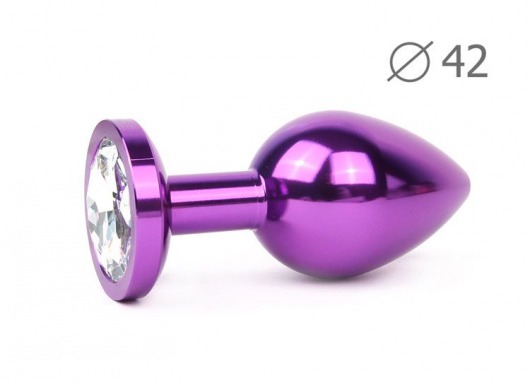 Коническая фиолетовая анальная втулка с прозрачным кристаллом - 9,3 см. - Anal Jewelry Plug - купить с доставкой в Санкт-Петербурге