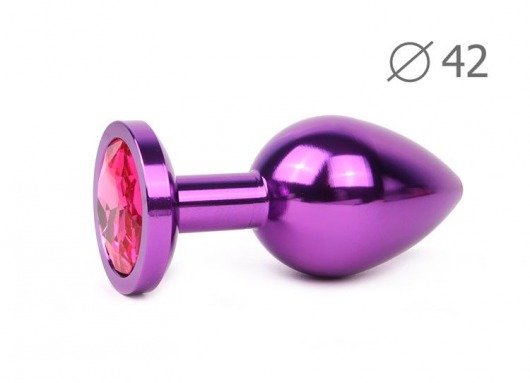 Коническая фиолетовая анальная втулка с малиновым кристаллом - 9,3 см. - Anal Jewelry Plug - купить с доставкой в Санкт-Петербурге
