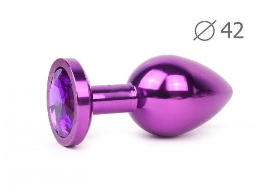 Коническая фиолетовая анальная втулка с фиолетовым кристаллом - 9,3 см. - Anal Jewelry Plug - купить с доставкой в Санкт-Петербурге