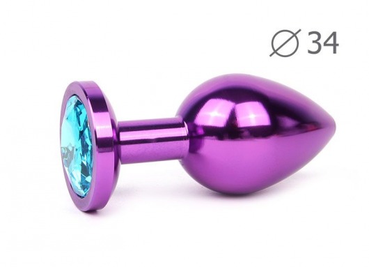 Коническая фиолетовая анальная втулка с голубым кристаллом - 8,2 см. - Anal Jewelry Plug - купить с доставкой в Санкт-Петербурге