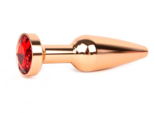 Удлиненная коническая гладкая золотистая анальная втулка с красным кристаллом - 11,3 см. - Anal Jewelry Plug - купить с доставкой в Санкт-Петербурге