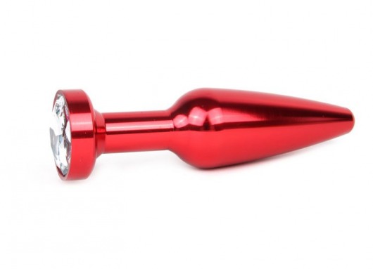 Удлиненная коническая гладкая красная анальная втулка с прозрачным кристаллом - 11,3 см. - Anal Jewelry Plug - купить с доставкой в Санкт-Петербурге
