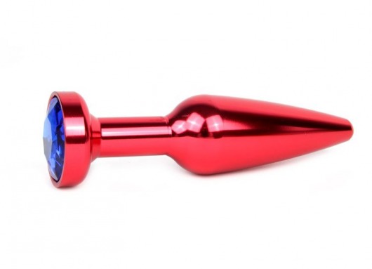 Удлиненная коническая гладкая красная анальная втулка с синим кристаллом - 11,3 см. - Anal Jewelry Plug - купить с доставкой в Санкт-Петербурге
