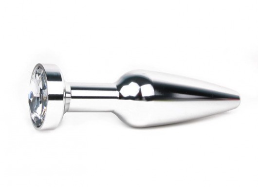 Удлиненная коническая гладкая серебристая анальная втулка с прозрачным кристаллом - 11,3 см. - Anal Jewelry Plug - купить с доставкой в Санкт-Петербурге