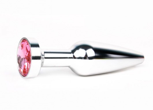 Удлиненная коническая гладкая серебристая анальная втулка с розовым кристаллом - 11,3 см. - Anal Jewelry Plug - купить с доставкой в Санкт-Петербурге