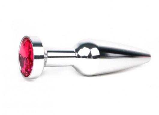 Удлиненная коническая гладкая серебристая анальная втулка с малиновым кристаллом - 11,3 см. - Anal Jewelry Plug - купить с доставкой в Санкт-Петербурге