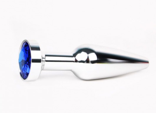 Удлиненная коническая гладкая серебристая анальная втулка с синим кристаллом - 11,3 см. - Anal Jewelry Plug - купить с доставкой в Санкт-Петербурге