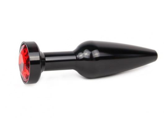 Удлиненная коническая гладкая черная анальная втулка с красным кристаллом - 11,3 см. - Anal Jewelry Plug - купить с доставкой в Санкт-Петербурге
