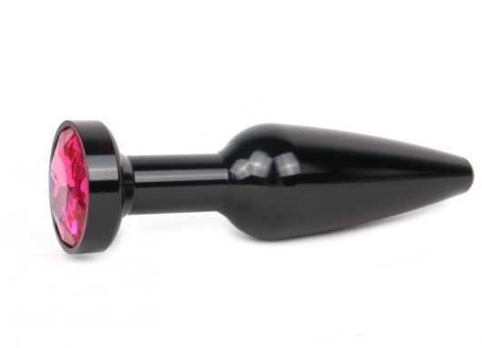 Удлиненная коническая гладкая черная анальная втулка с малиновым кристаллом - 11,3 см. - Anal Jewelry Plug - купить с доставкой в Санкт-Петербурге